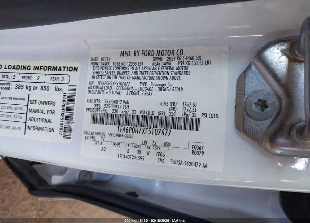 2015 FORD FUSION SE VIN: 1FA6P0H7XF5107677
