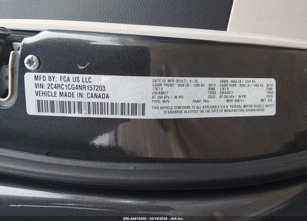 2022 CHRYSLER VOYAGER LX VIN: 2C4RC1CG4NR157203