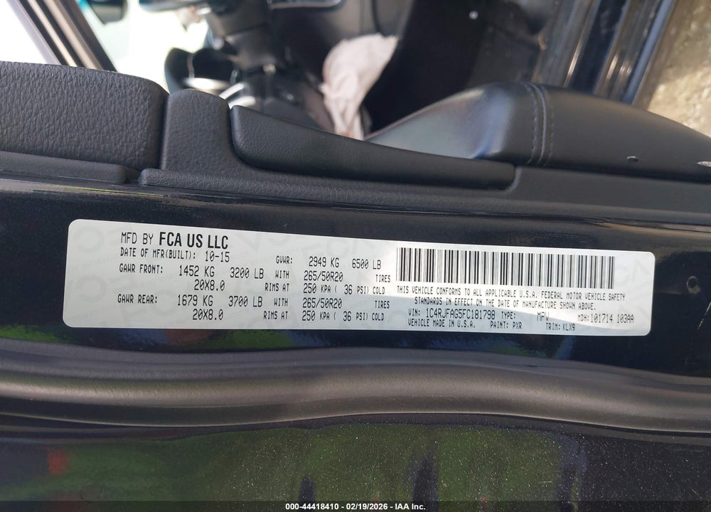 2015 JEEP GRAND CHEROKEE ALTITUDE VIN: 1C4RJFAG5FC181798