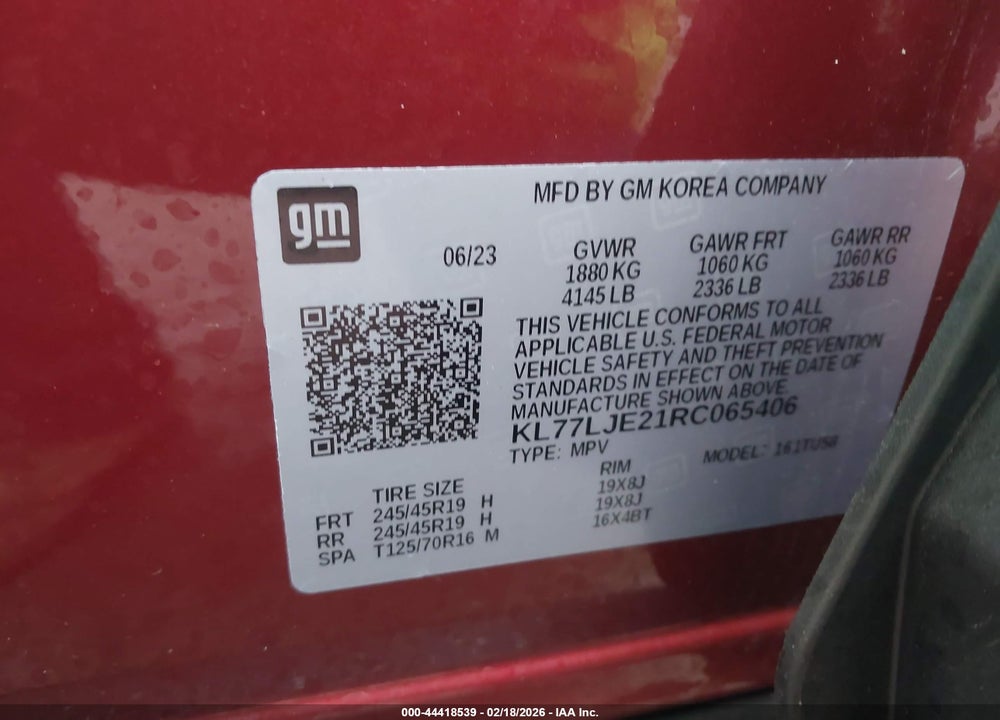 2024 CHEVROLET TRAX FWD 2RS VIN: KL77LJE21RC065406