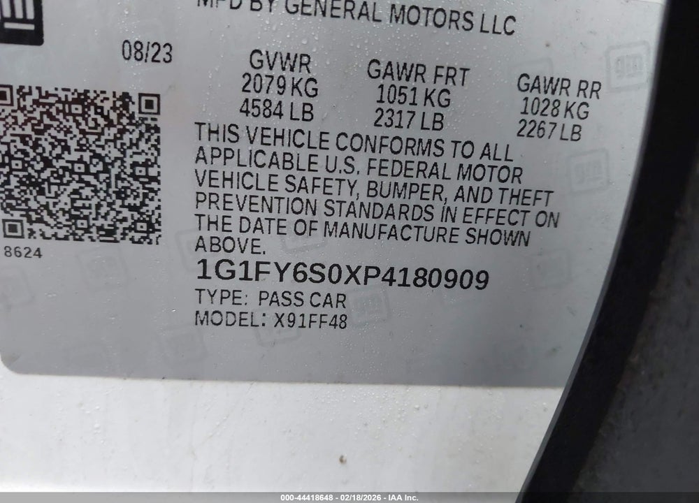 2023 CHEVROLET BOLT EUV FWD LT VIN: 1G1FY6S0XP4180909