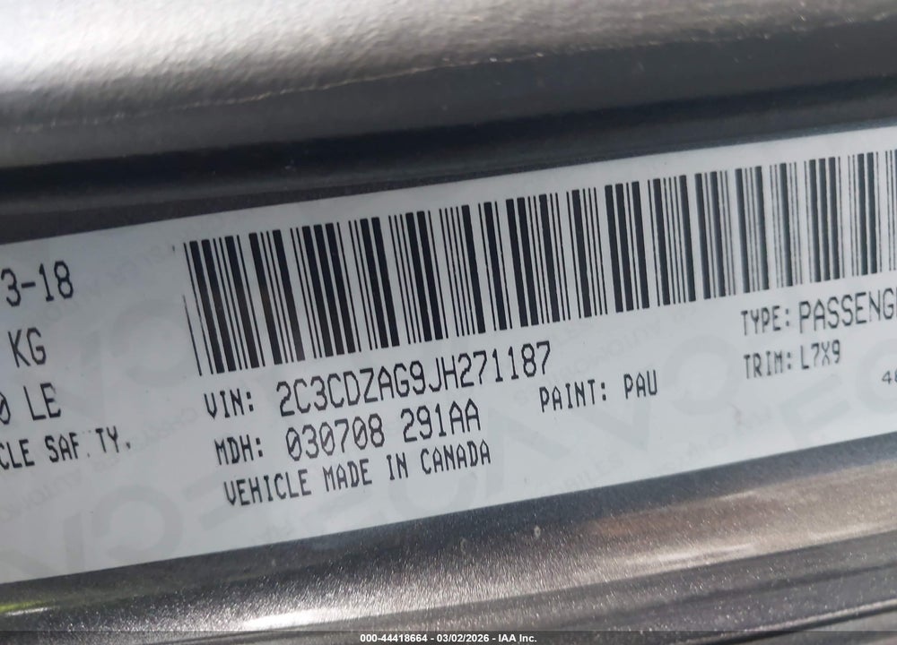 2018 DODGE CHALLENGER SXT VIN: 2C3CDZAG9JH271187