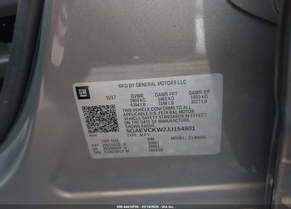 2018 BUICK ENCLAVE AVENIR VIN: 5GAEVCKW2JJ154801