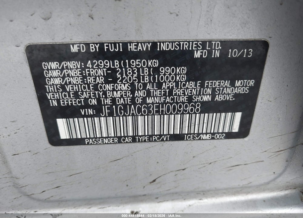 2014 SUBARU IMPREZA 2.0I PREMIUM VIN: JF1GJAC63EH009968