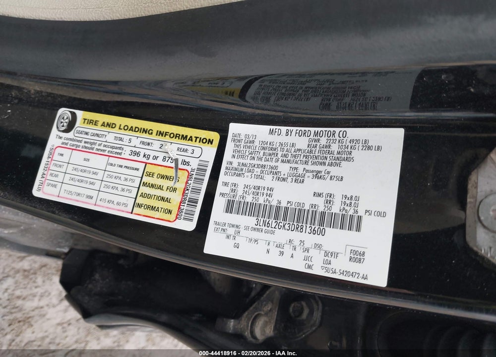 2013 LINCOLN MKZ VIN: 3LN6L2GK3DR813600