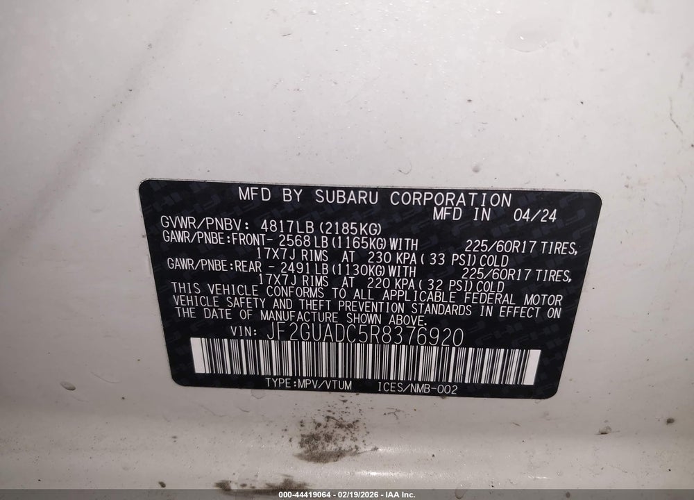 2024 SUBARU CROSSTREK PREMIUM VIN: JF2GUADC5R8376920