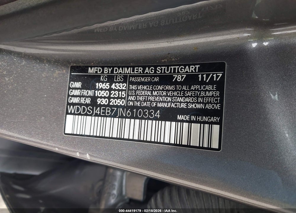 2018 MERCEDES-BENZ CLA 250 VIN: WDDSJ4EB7JN610334