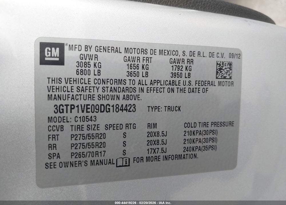 2013 GMC SIERRA 1500 SLE VIN: 3GTP1VE09DG184423
