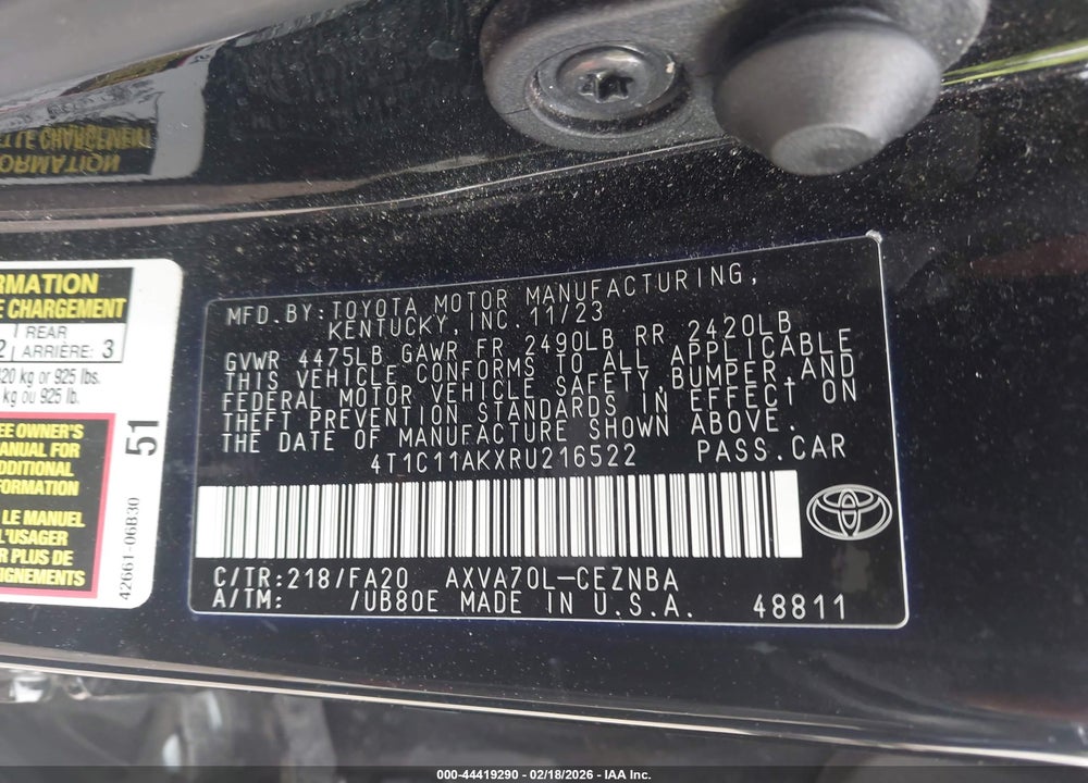 2024 TOYOTA CAMRY LE VIN: 4T1C11AKXRU216522