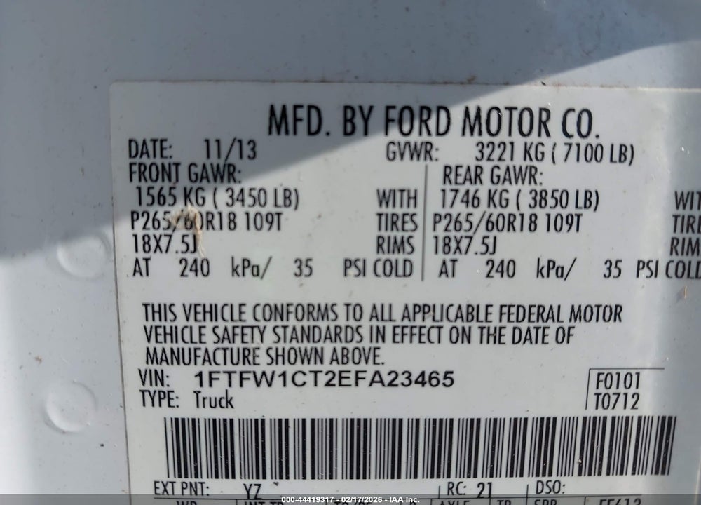 2014 FORD F-150 XLT VIN: 1FTFW1CT2EFA23465