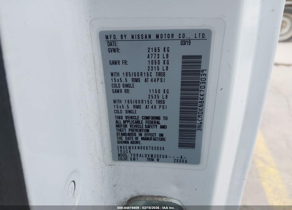 2019 NISSAN NV200 S VIN: 3N6CM0KN8KK703039