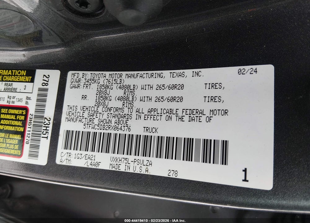 2024 TOYOTA TUNDRA HYBRID LIMITED 4WD VIN: 5TFWC5DB2RX064376