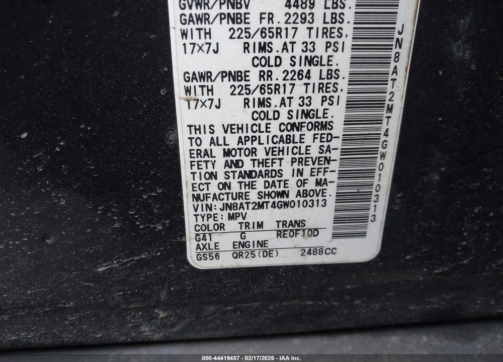 2016 NISSAN ROGUE S VIN: JN8AT2MT4GW010313