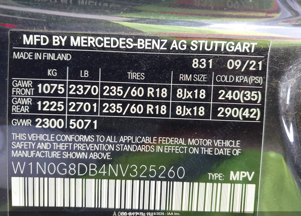 2022 MERCEDES-BENZ GLC 300 SUV VIN: W1N0G8DB4NV325260