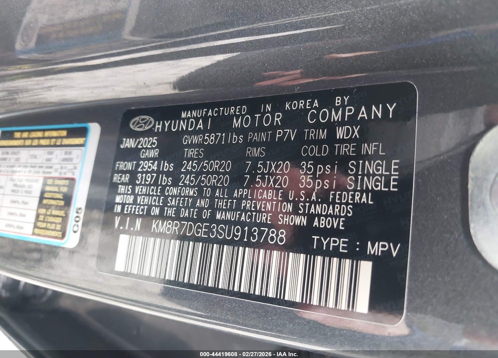 2025 HYUNDAI PALISADE CALLIGRAPHY VIN: KM8R7DGE3SU913788