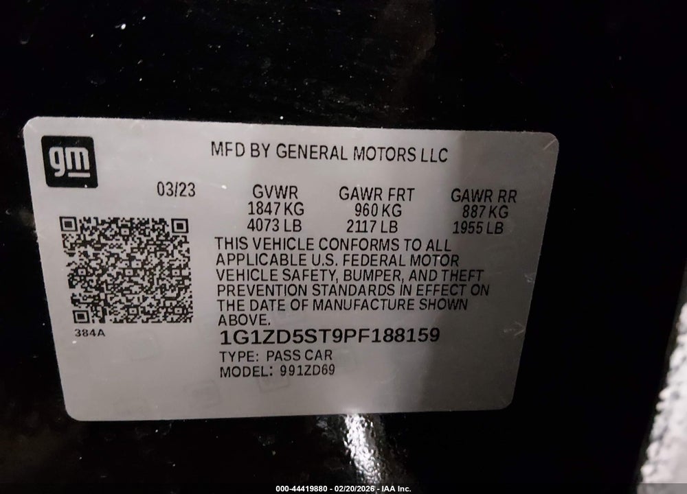 2023 CHEVROLET MALIBU FWD 1LT VIN: 1G1ZD5ST9PF188159