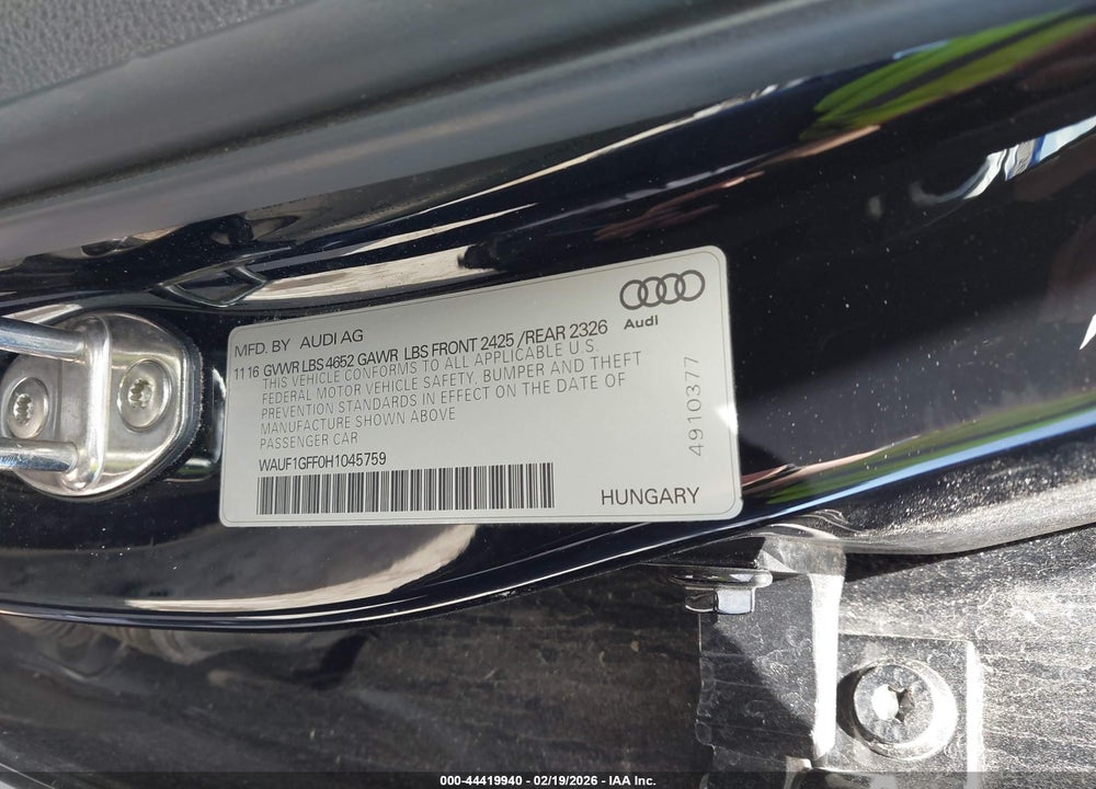 2017 AUDI S3 2.0T PREMIUM PLUS VIN: WAUF1GFF0H1045759