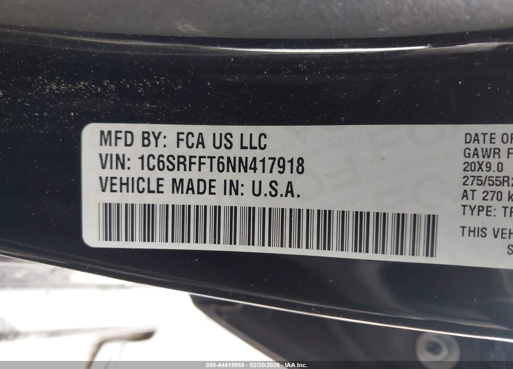 2022 RAM 1500 LONE STAR  4X4 5'7 BOX VIN: 1C6SRFFT6NN417918
