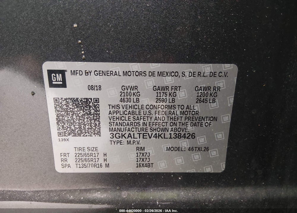 2019 GMC TERRAIN SLE VIN: 3GKALTEV4KL138426