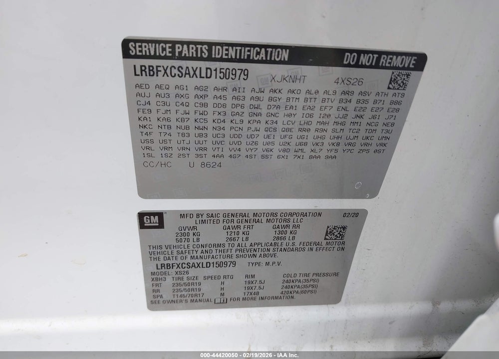 2020 BUICK ENVISION FWD ESSENCE VIN: LRBFXCSAXLD150979