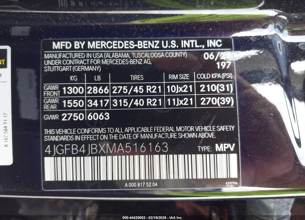 2021 MERCEDES-BENZ GLE 350 VIN: 4JGFB4JBXMA516163