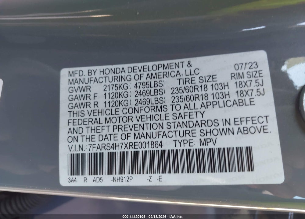 2024 HONDA CR-V EX-L AWD VIN: 7FARS4H7XRE001864