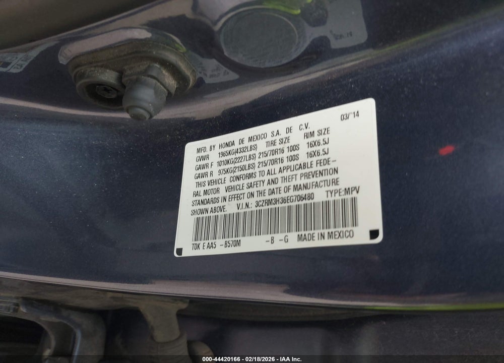 2014 HONDA CR-V LX VIN: 3CZRM3H36EG706480