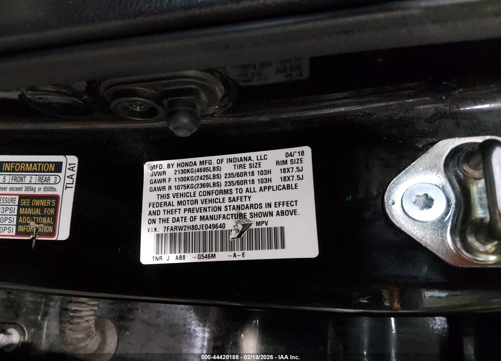 2018 HONDA CR-V VIN: 7FARW2H80JE049640