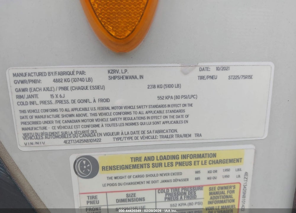 2022 KZ SPORTTREX VIN: 4EZT13425N8101422