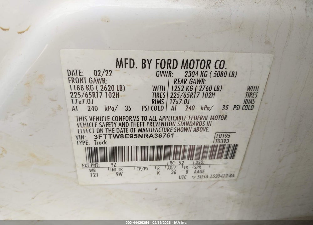 2022 FORD MAVERICK XL VIN: 3FTTW8E95NRA36761