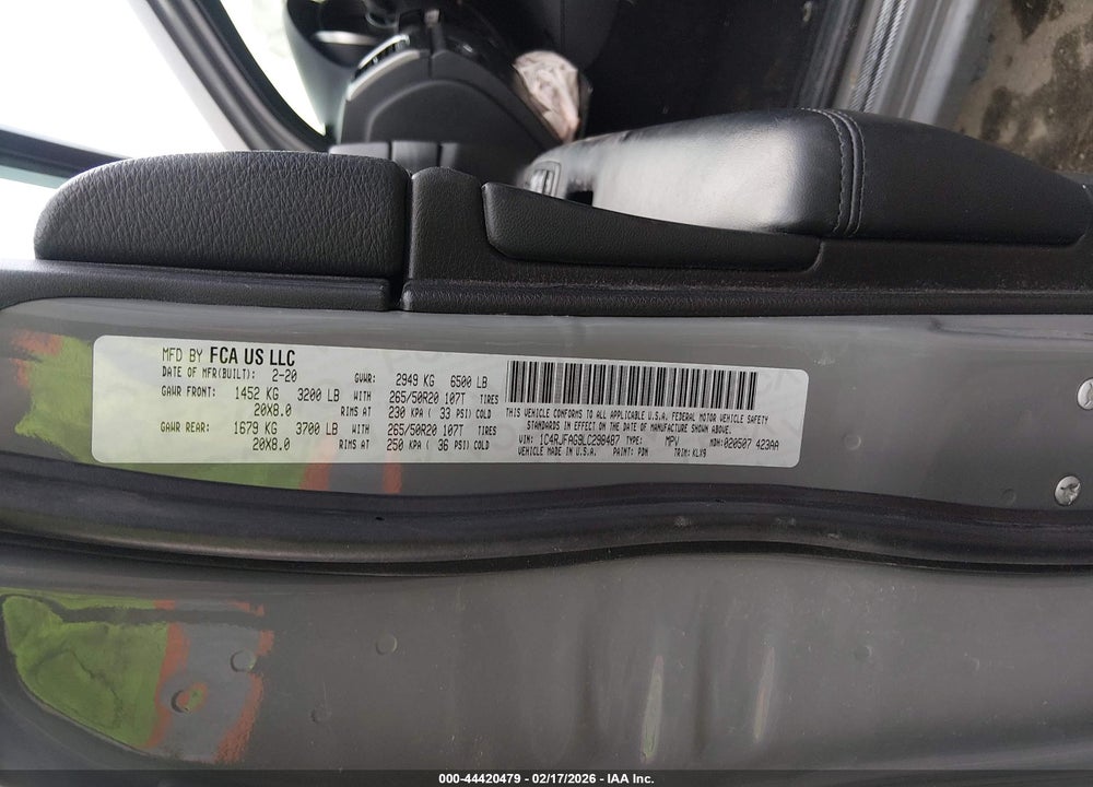 2020 JEEP GRAND CHER VIN: 1C4RJFAG9LC298487