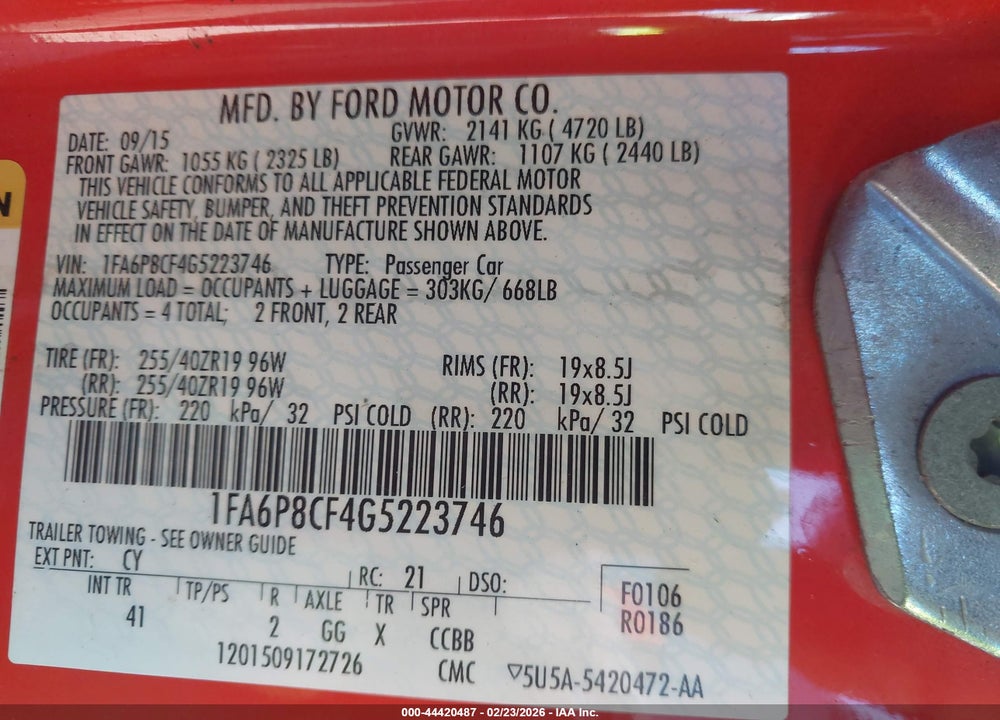 2016 FORD MUSTANG GT PREMIUM VIN: 1FA6P8CF4G5223746