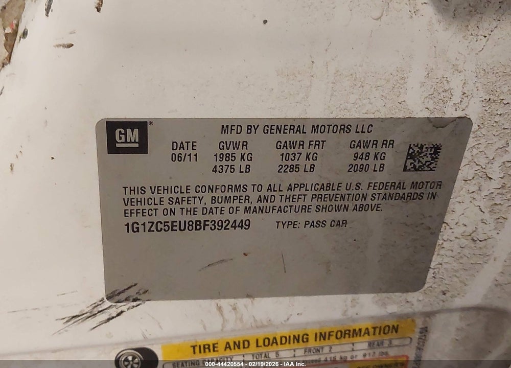 2011 CHEVROLET MALIBU 1LT VIN: 1G1ZC5EU8BF392449