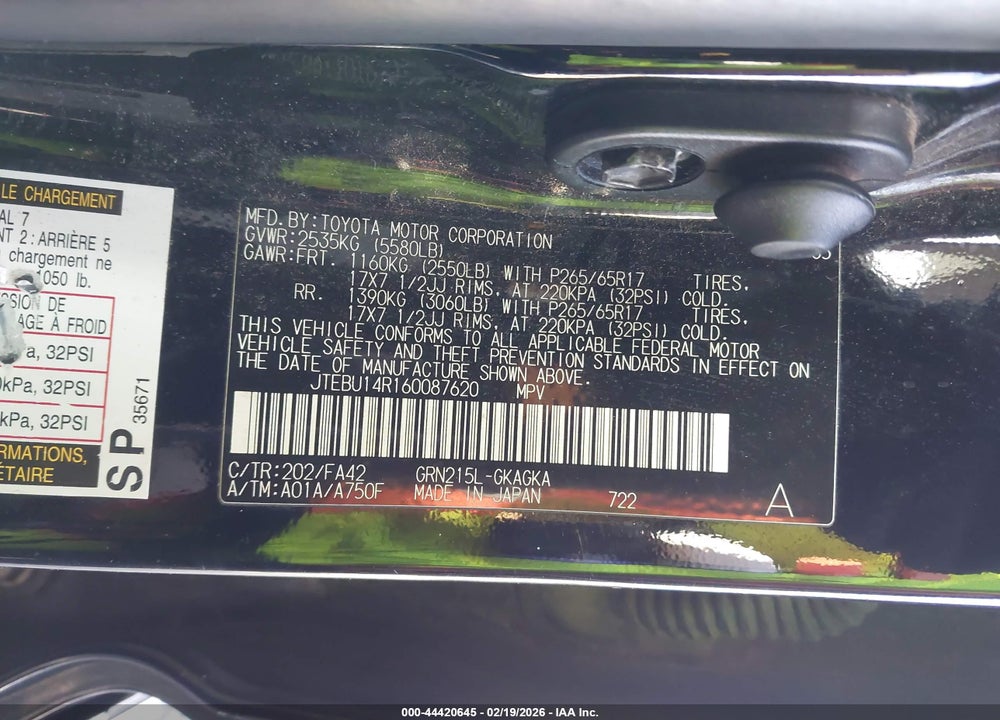 2006 TOYOTA 4RUNNER SR5 V6 VIN: JTEBU14R160087620