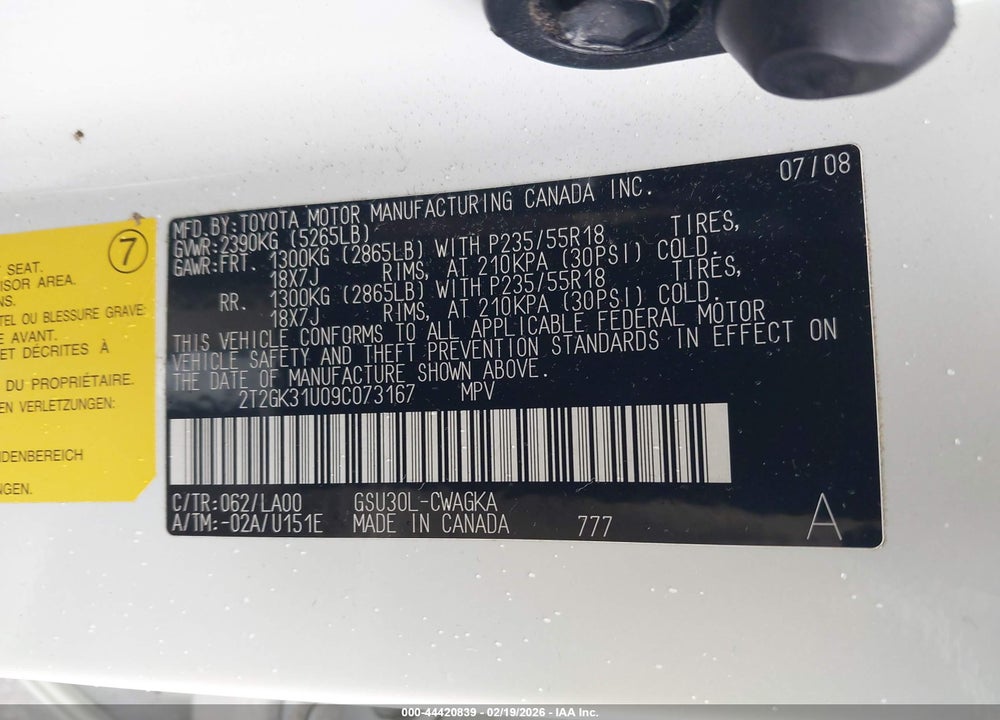 2009 LEXUS RX 350 VIN: 2T2GK31U09C073167