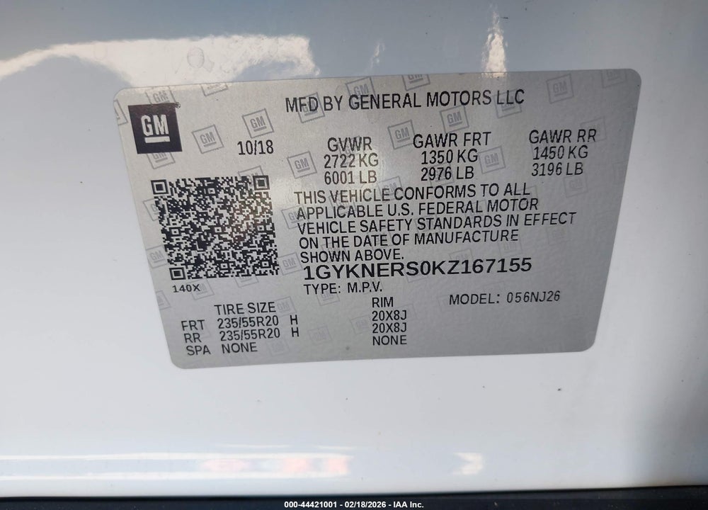 2019 CADILLAC XT5 PREMIUM LUXURY VIN: 1GYKNERS0KZ167155