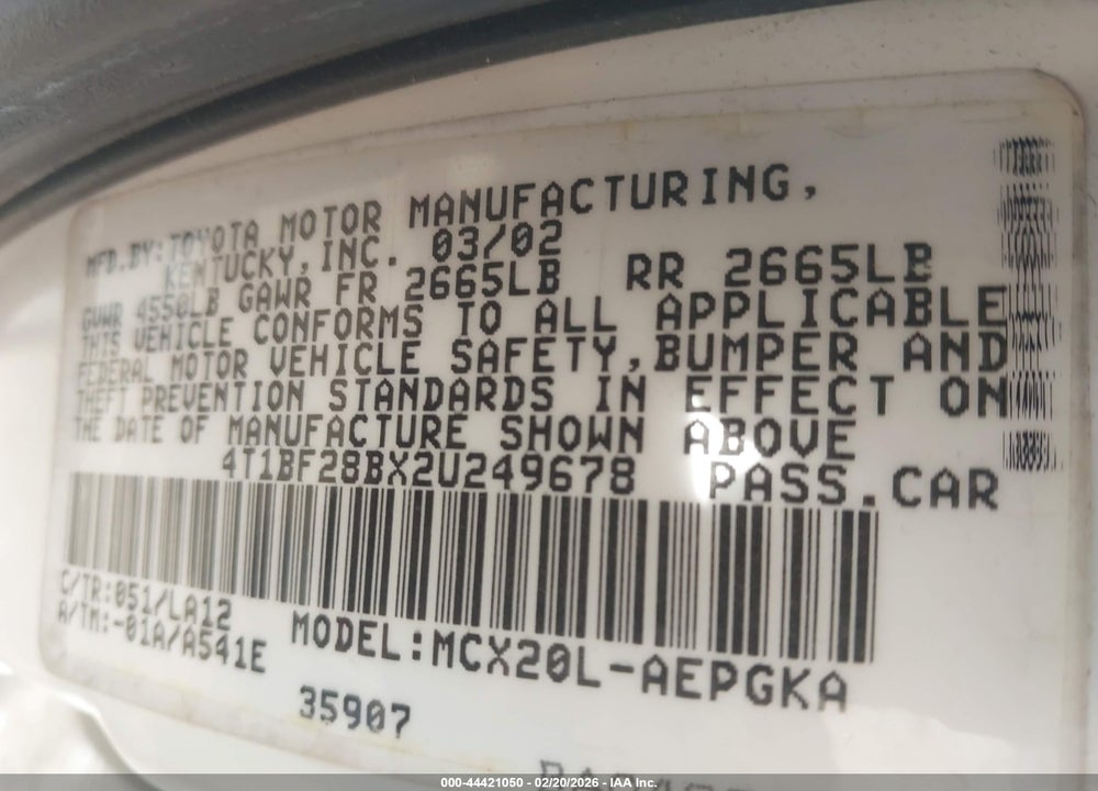 2002 TOYOTA AVALON XLS VIN: 4T1BF28BX2U249678