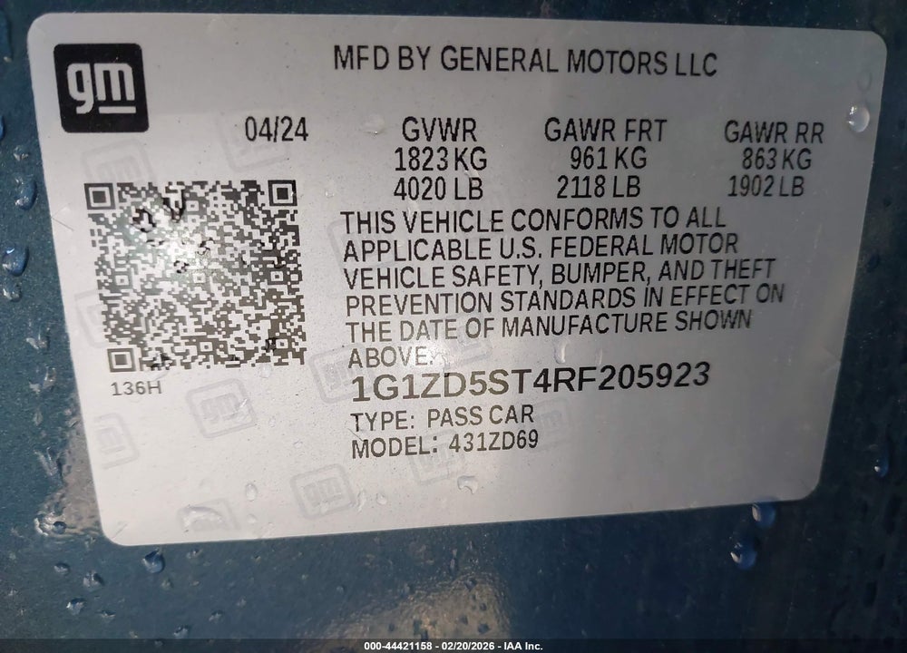2024 CHEVROLET MALIBU FWD 1LT VIN: 1G1ZD5ST4RF205923