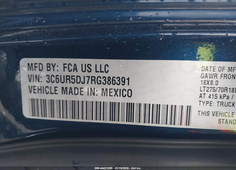 2024 RAM 2500 BIG HORN  4X4 6'4 BOX VIN: 3C6UR5DJ7RG386391