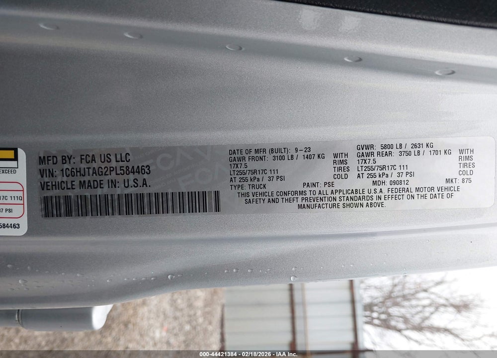 2023 JEEP GLADIATOR WILLYS 4X4 VIN: 1C6HJTAG2PL584463