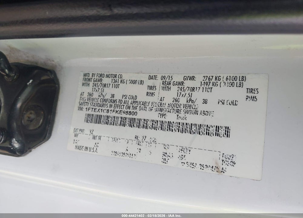 2015 FORD F-150 XL VIN: 1FTEX1C81FKE98800