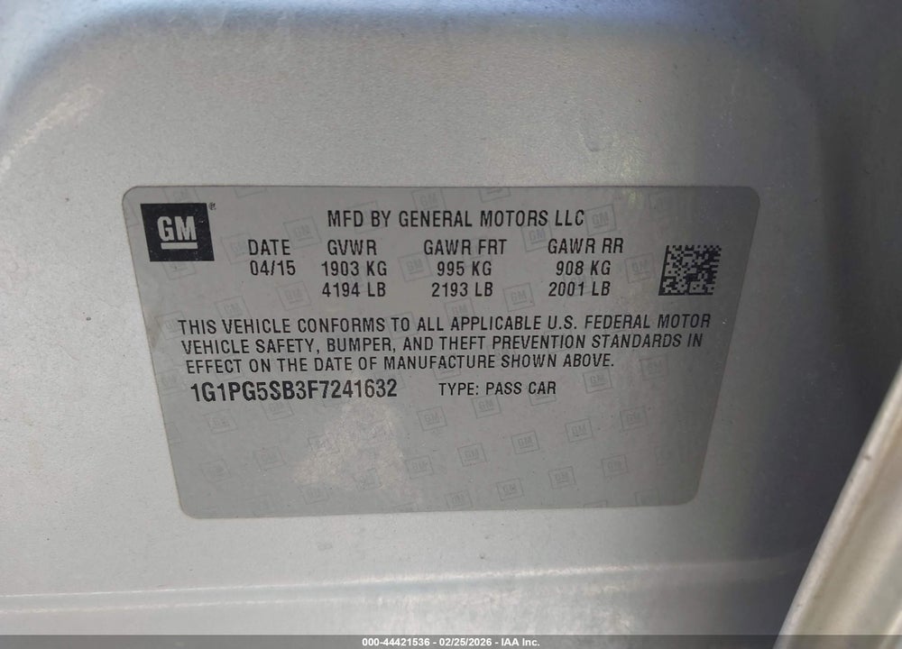 2015 CHEVROLET CRUZE LTZ VIN: 1G1PG5SB3F7241632