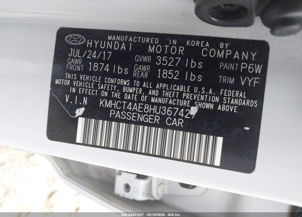 2017 HYUNDAI ACCENT SE VIN: KMHCT4AE8HU367427