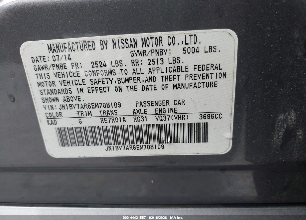 2014 INFINITI Q50 PREMIUM VIN: JN1BV7AR6EM708109