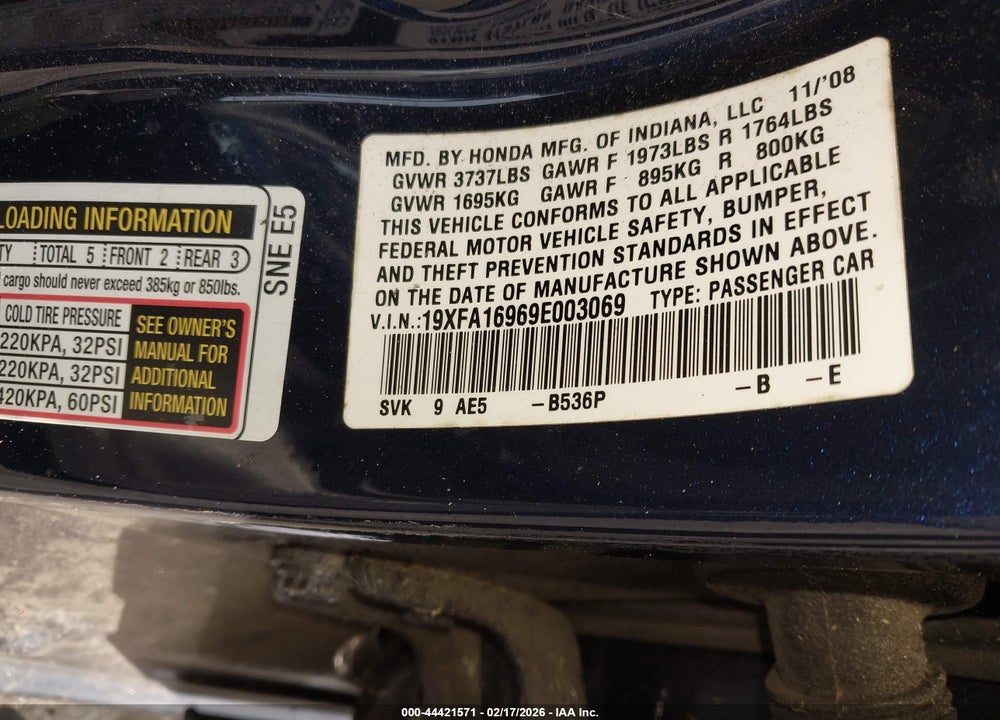 2009 HONDA CIVIC EX-L VIN: 19XFA16969E003069