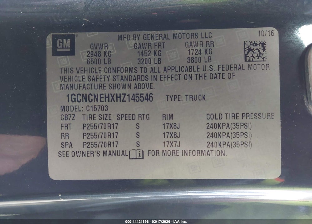 2017 CHEVROLET SILVERADO 1500 LS VIN: 1GCNCNEHXHZ145546