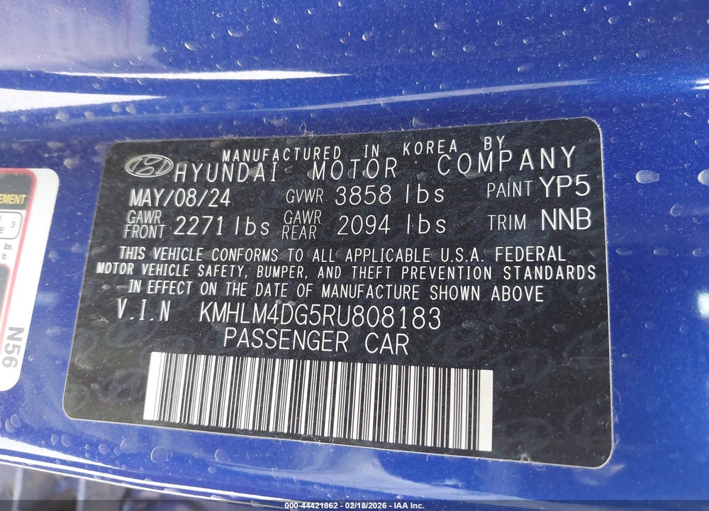 2024 HYUNDAI ELANTRA SEL VIN: KMHLM4DG5RU808183