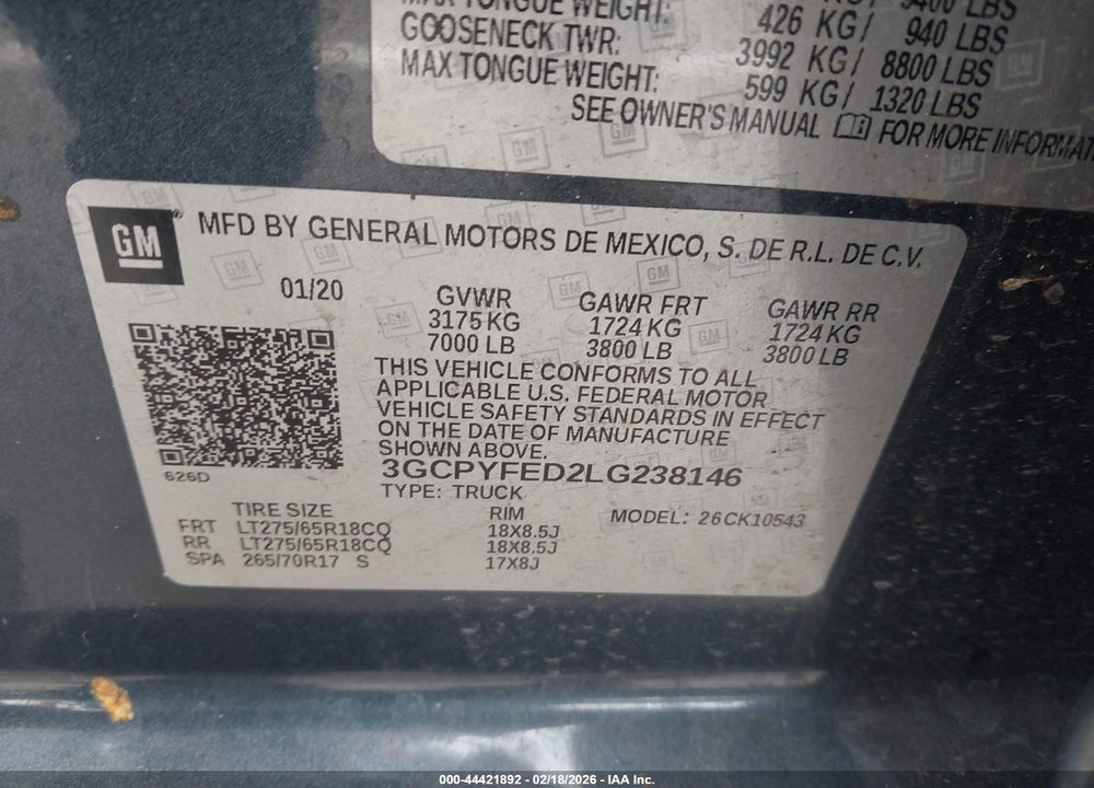 2020 CHEVROLET SILVERADO 1500 4WD  SHORT BED LT TRAIL BOSS VIN: 3GCPYFED2LG238146