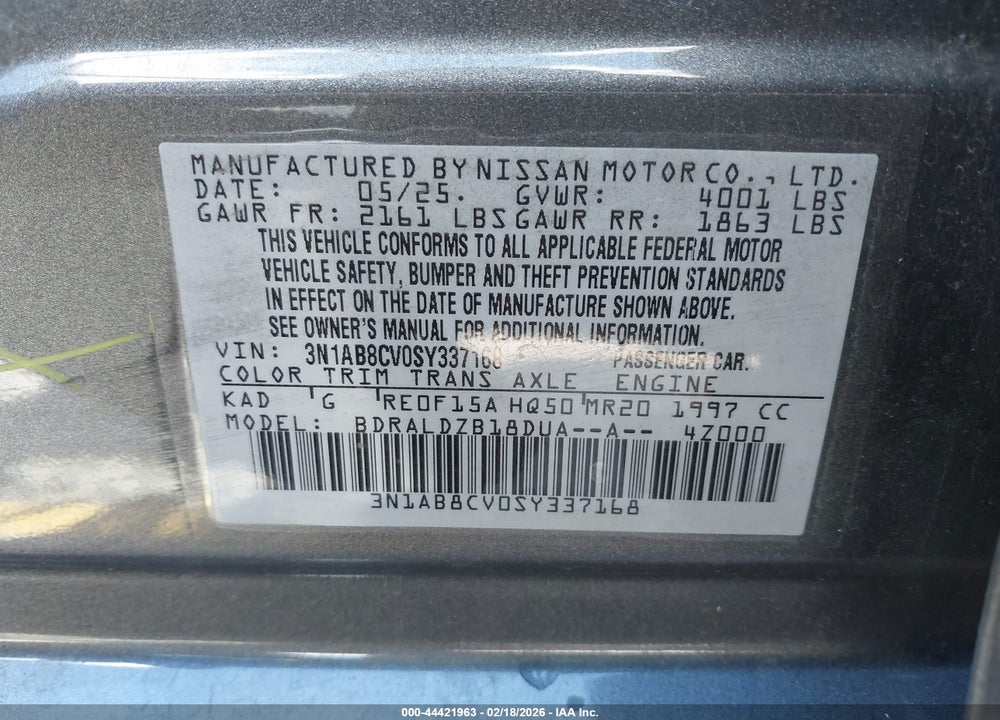 2025 NISSAN SENTRA SV VIN: 3N1AB8CV0SY337168