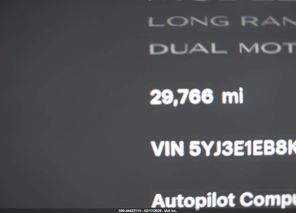 2019 TESLA MODEL 3 LONG RANGE/PERFORMANCE VIN: 5YJ3E1EB8KF421600